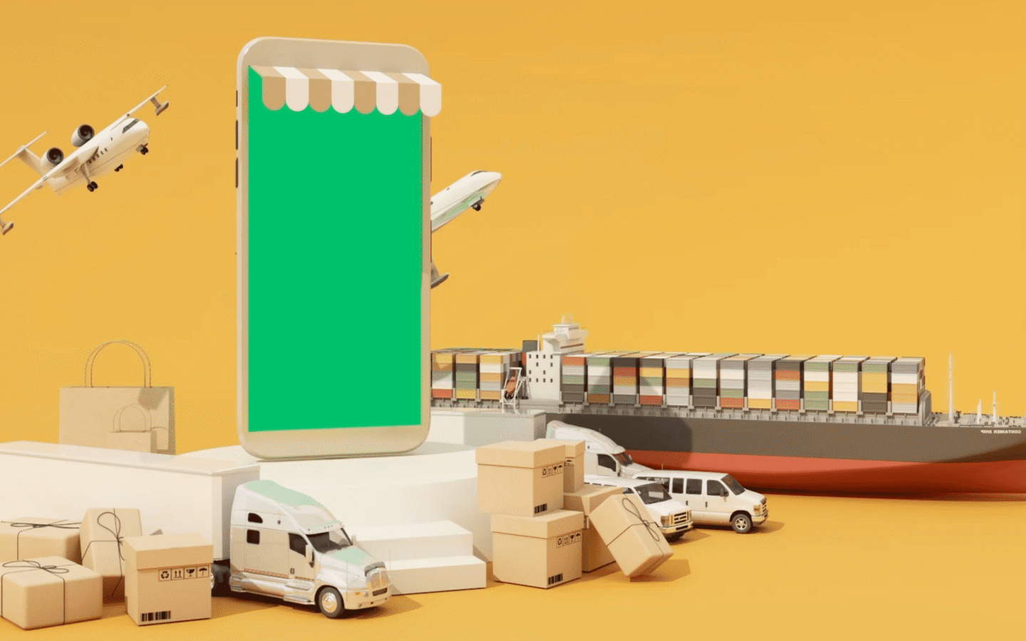 輸送船やトラックなど物流をイメージした自作画像