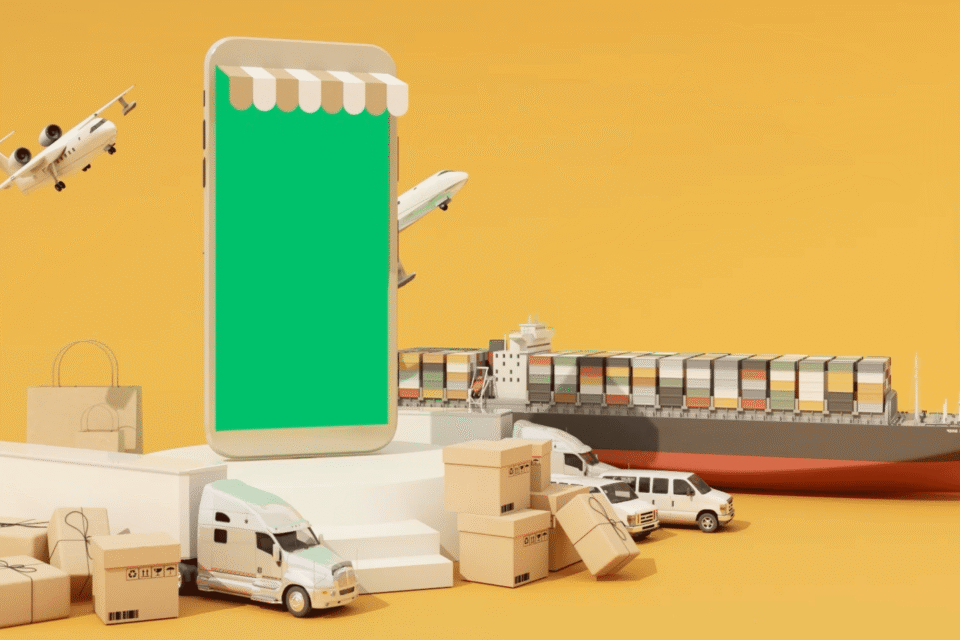 輸送船やトラックなど物流をイメージした自作画像